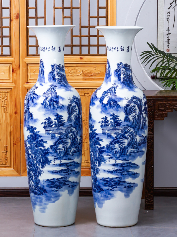 Large Chinese Hand Painted Dragon Ceramic Blue and White Porcelain Floor Vases