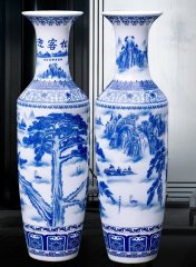Large Chinese Hand Painted Dragon Ceramic Blue and White Porcelain Floor Vases