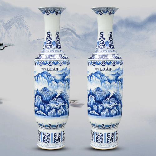 Large Chinese Hand Painted Dragon Ceramic Blue and White Porcelain Floor Vases
