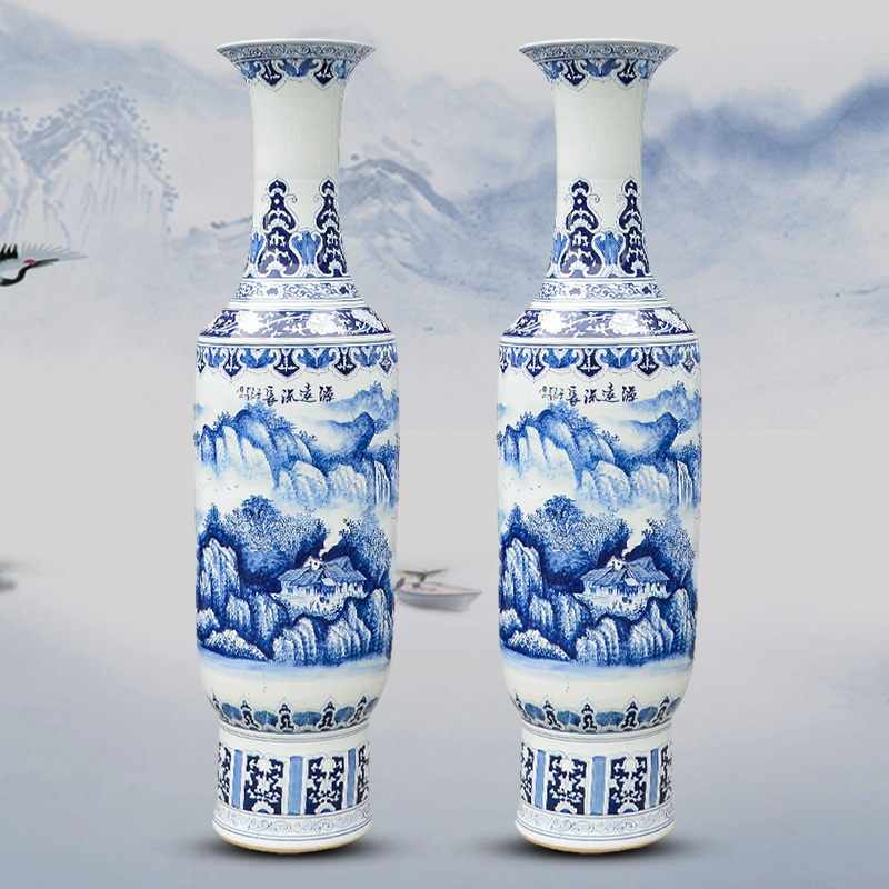 Large Chinese Hand Painted Dragon Ceramic Blue and White Porcelain Floor Vases