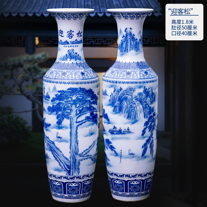 Large Chinese Hand Painted Dragon Ceramic Blue and White Porcelain Floor Vases