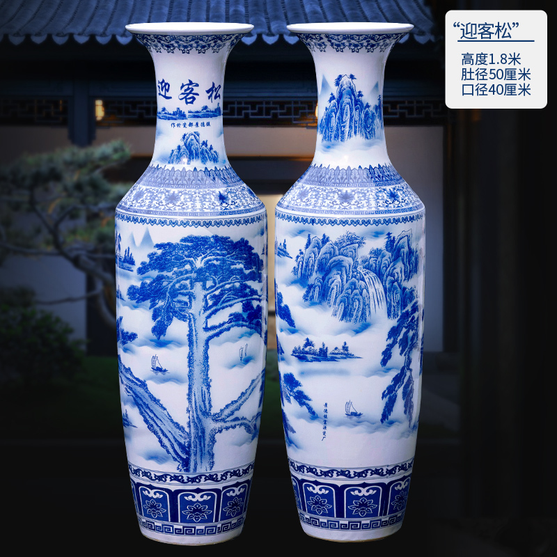 Large Chinese Hand Painted Dragon Ceramic Blue and White Porcelain Floor Vases