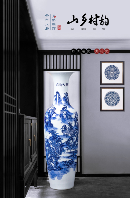 Large Chinese Hand Painted Dragon Ceramic Blue and White Porcelain Floor Vases