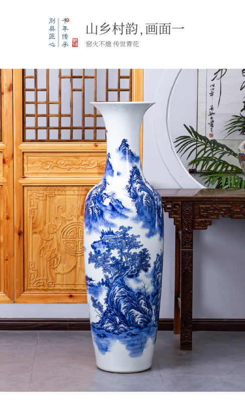 Large Chinese Hand Painted Dragon Ceramic Blue and White Porcelain Floor Vases
