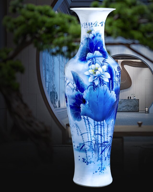 Large Chinese Hand Painted Dragon Ceramic Blue and White Porcelain Floor Vases