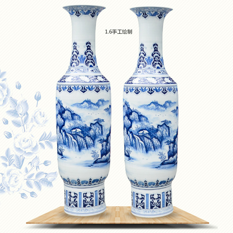 Large Chinese Hand Painted Dragon Ceramic Blue and White Porcelain Floor Vases