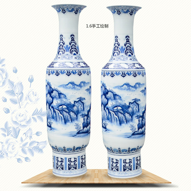 Large Chinese Hand Painted Dragon Ceramic Blue and White Porcelain Floor Vases