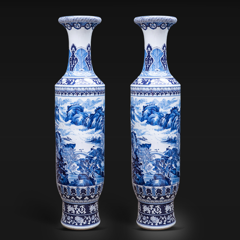 Large Chinese Hand Painted Dragon Ceramic Blue and White Porcelain Floor Vases