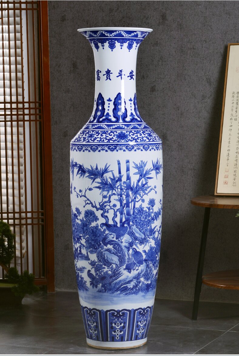 Large Chinese Hand Painted Dragon Ceramic Blue and White Porcelain Floor Vases