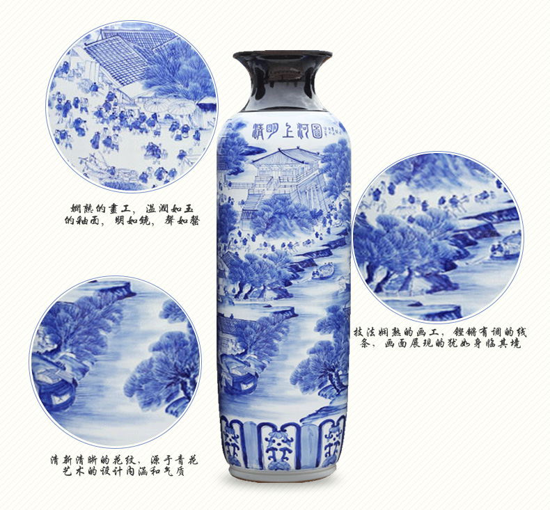 Large Chinese Hand Painted Dragon Ceramic Blue and White Porcelain Floor Vases