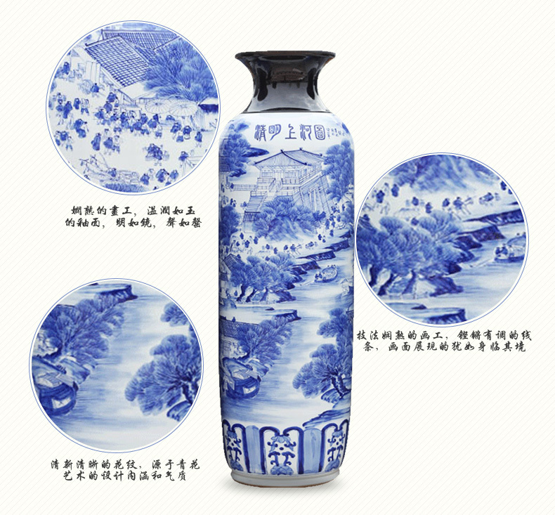 Large Chinese Hand Painted Dragon Ceramic Blue and White Porcelain Floor Vases