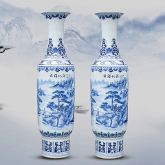 Large Chinese Hand Painted Dragon Ceramic Blue and White Porcelain Floor Vases