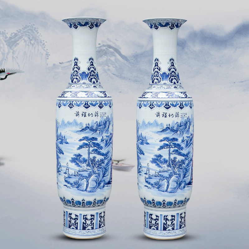 Large Chinese Hand Painted Dragon Ceramic Blue and White Porcelain Floor Vases