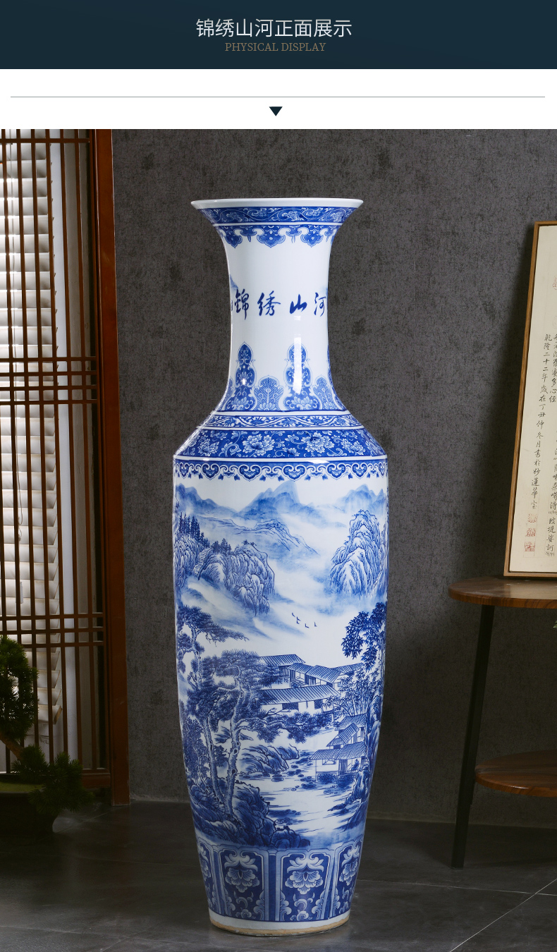 Large Chinese Hand Painted Dragon Ceramic Blue and White Porcelain Floor Vases