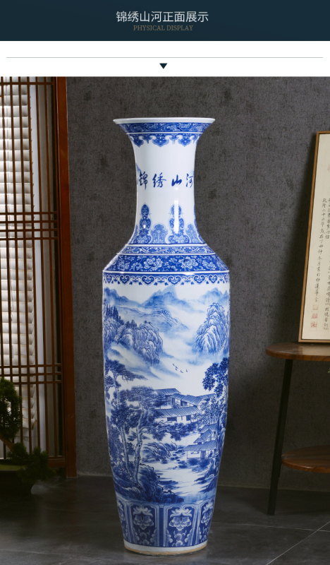 Large Chinese Hand Painted Dragon Ceramic Blue and White Porcelain Floor Vases