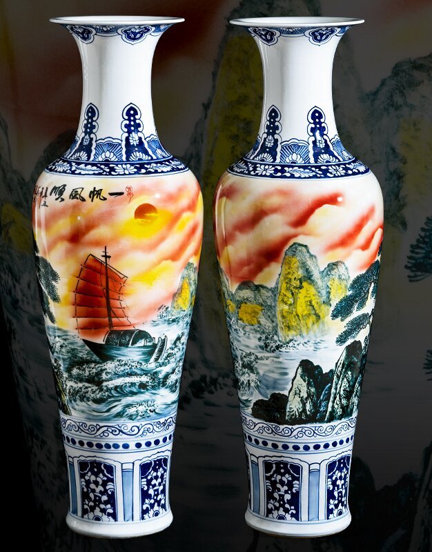 Large Chinese Hand Painted Dragon Ceramic Blue and White Porcelain Floor Vases