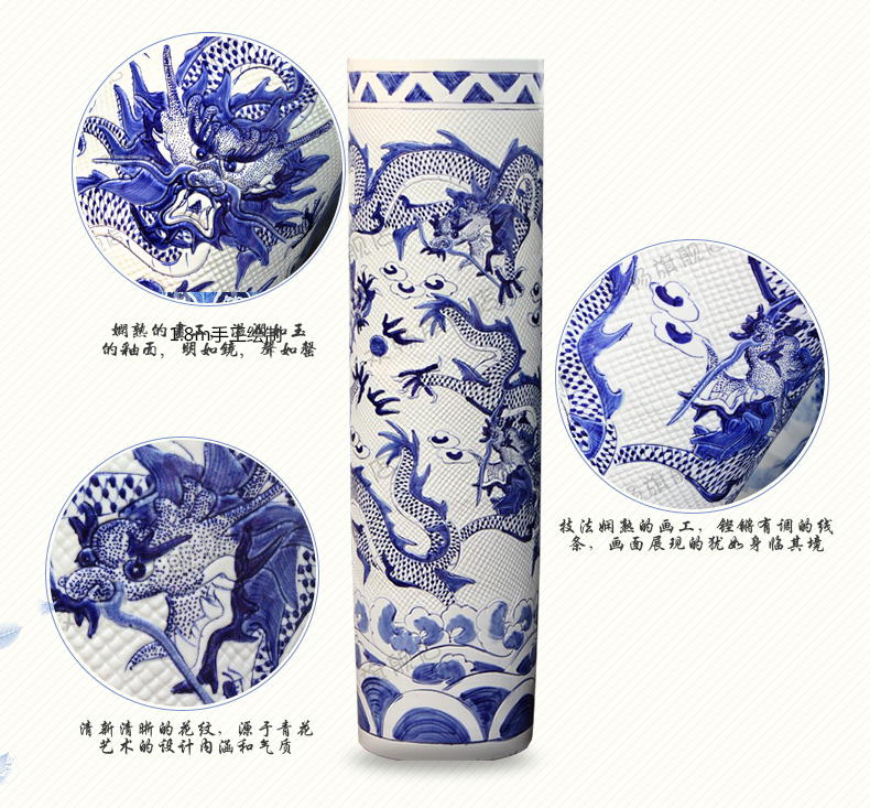 Large Chinese Hand Painted Dragon Ceramic Blue and White Porcelain Floor Vases