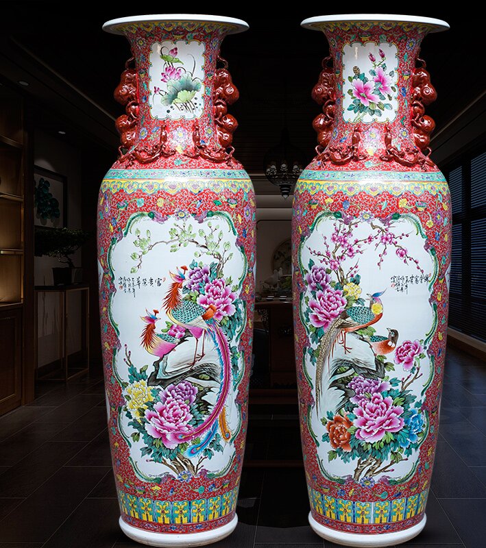 Large Chinese Hand Painted Dragon Ceramic Blue and White Porcelain Floor Vases