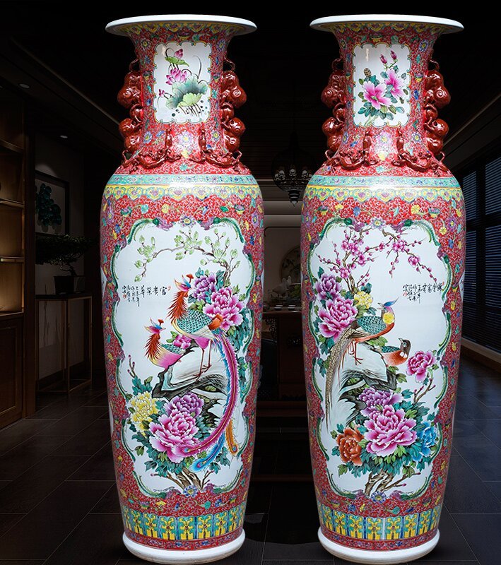 Large Chinese Hand Painted Dragon Ceramic Blue and White Porcelain Floor Vases