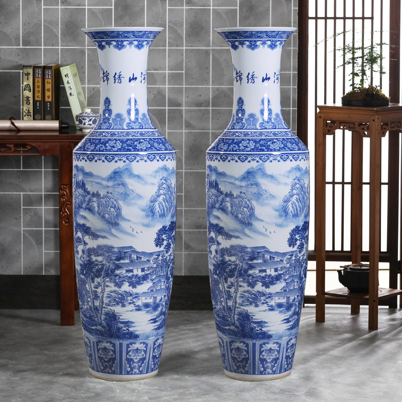 Large Chinese Hand Painted Dragon Ceramic Blue and White Porcelain Floor Vases