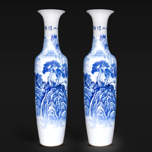 Large Chinese Hand Painted Dragon Ceramic Blue and White Porcelain Floor Vases