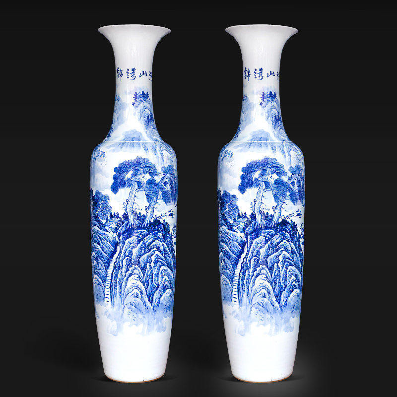 Large Chinese Hand Painted Dragon Ceramic Blue and White Porcelain Floor Vases
