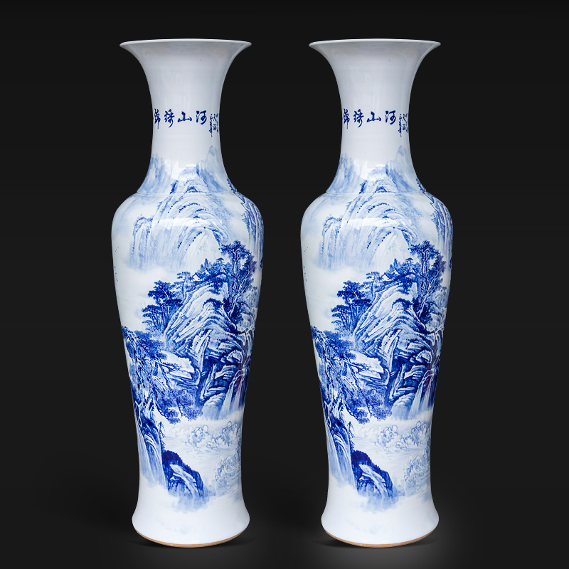 Large Chinese Hand Painted Dragon Ceramic Blue and White Porcelain Floor Vases