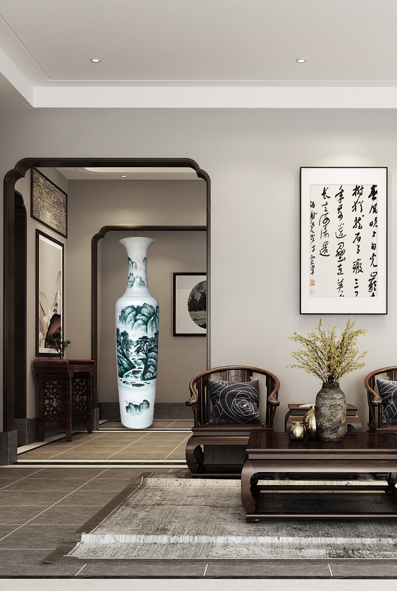 Large Chinese Hand Painted Dragon Ceramic Blue and White Porcelain Floor Vases