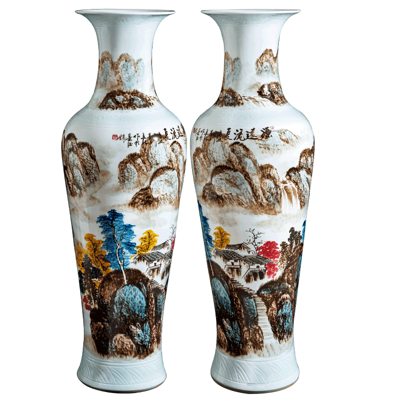 Large Chinese Hand Painted Dragon Ceramic Blue and White Porcelain Floor Vases