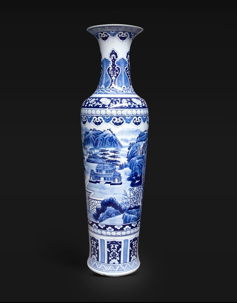 Large Chinese Hand Painted Dragon Ceramic Blue and White Porcelain Floor Vases