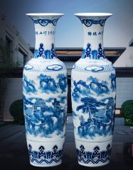 Large Chinese Hand Painted Dragon Ceramic Blue and White Porcelain Floor Vases