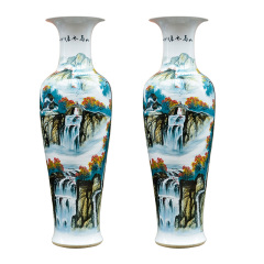 Large Chinese Hand Painted Dragon Ceramic Blue and White Porcelain Floor Vases