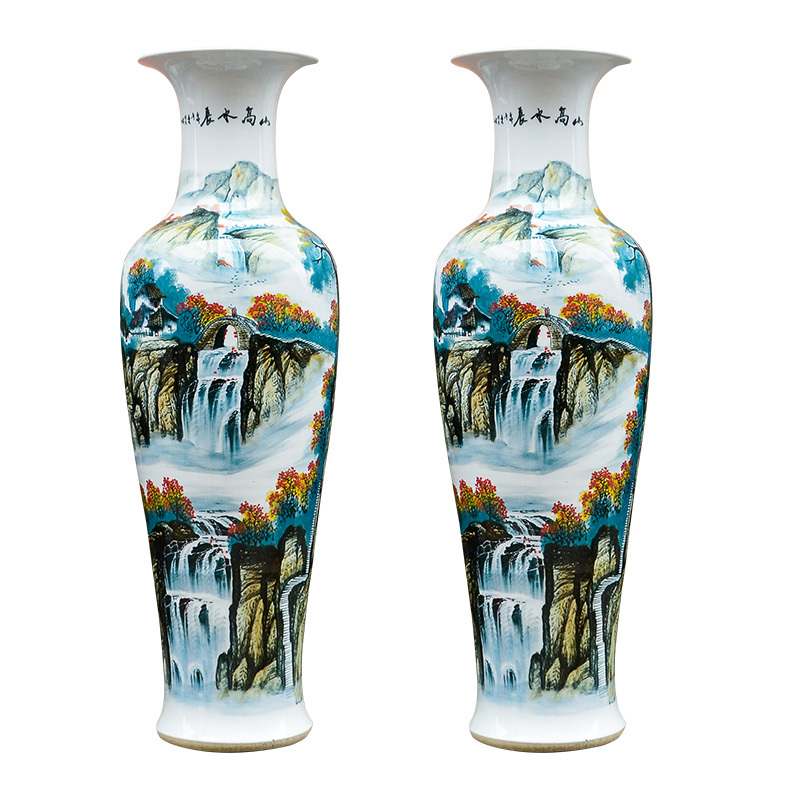 Large Chinese Hand Painted Dragon Ceramic Blue and White Porcelain Floor Vases