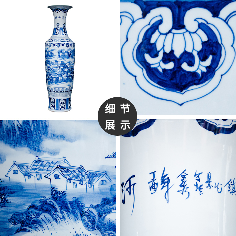 Large Chinese Hand Painted Dragon Ceramic Blue and White Porcelain Floor Vases