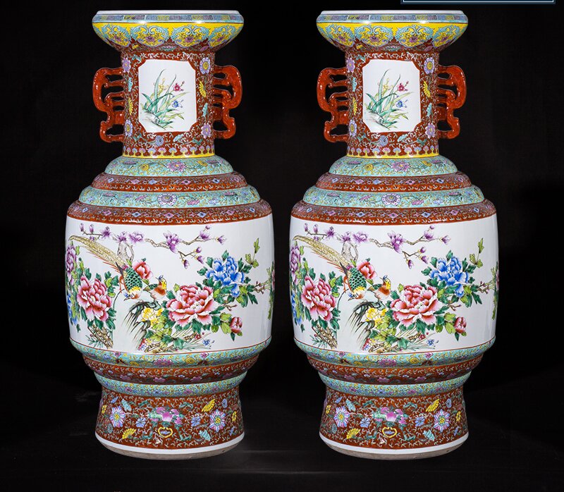Large Chinese Hand Painted Dragon Ceramic Blue and White Porcelain Floor Vases