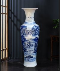 Large Chinese Hand Painted Dragon Ceramic Blue and White Porcelain Floor Vases