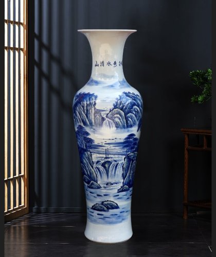 Large Chinese Hand Painted Dragon Ceramic Blue and White Porcelain Floor Vases