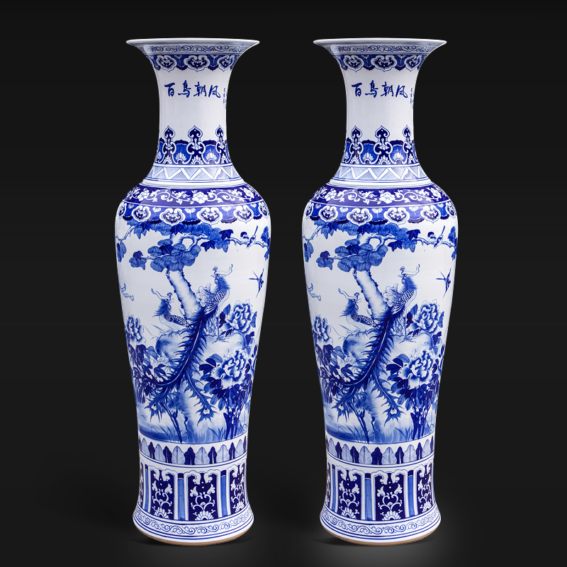 Large Chinese Hand Painted Dragon Ceramic Blue and White Porcelain Floor Vases