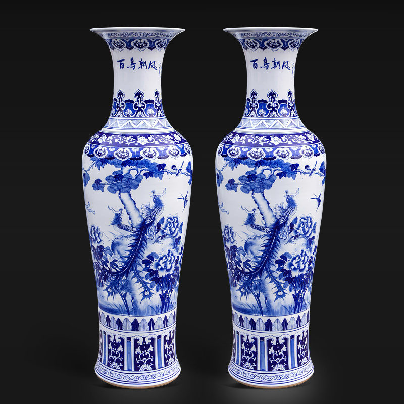 Large Chinese Hand Painted Dragon Ceramic Blue and White Porcelain Floor Vases