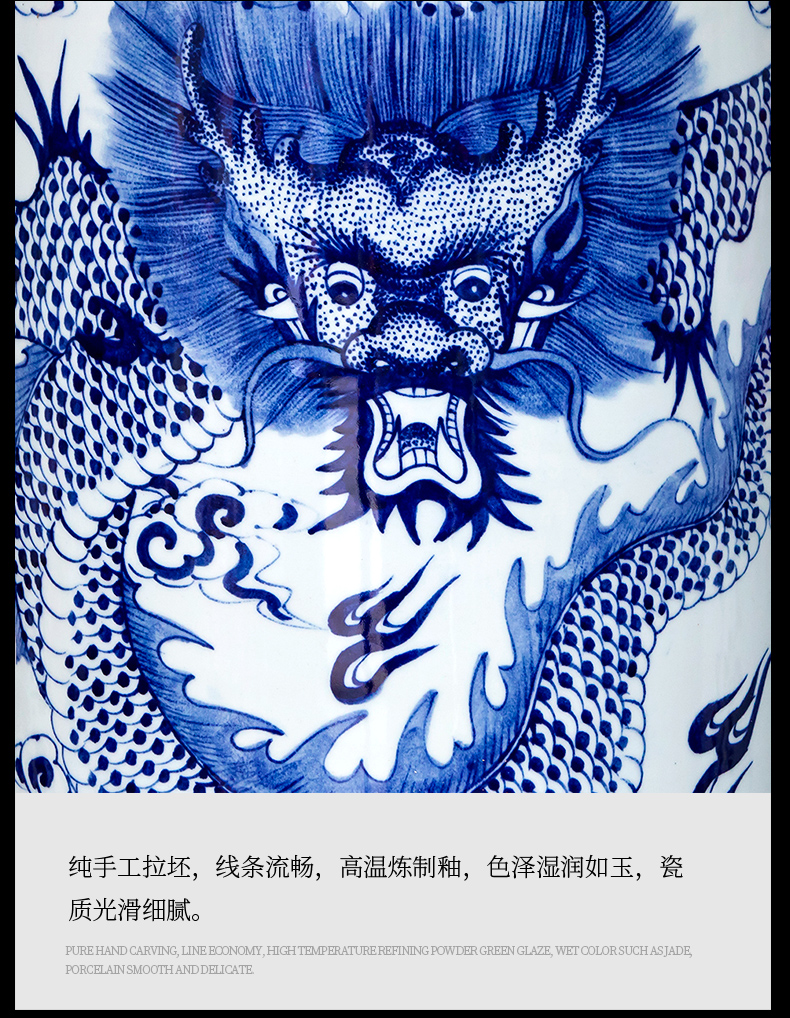 Large Chinese Hand Painted Dragon Ceramic Blue and White Porcelain Floor Vases