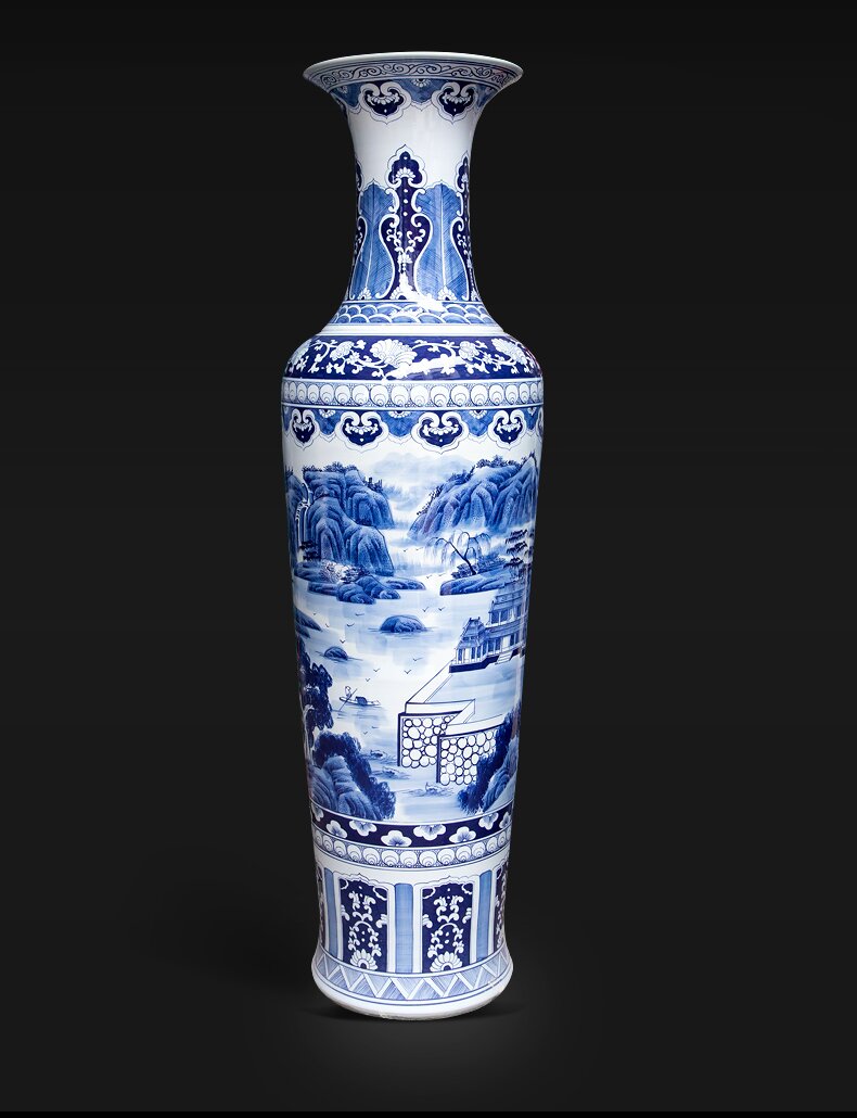 Large Chinese Hand Painted Dragon Ceramic Blue and White Porcelain Floor Vases
