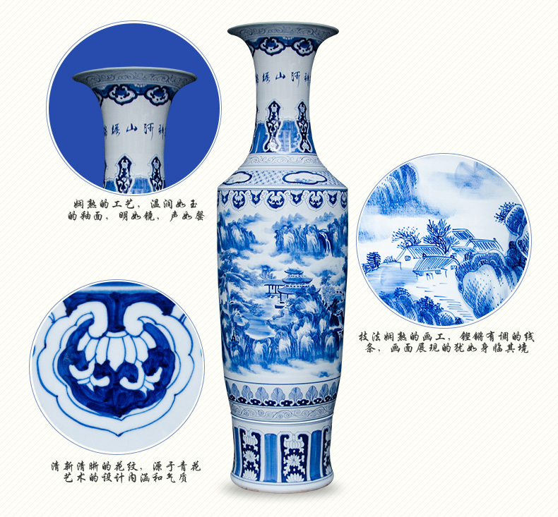 Large Chinese Hand Painted Dragon Ceramic Blue and White Porcelain Floor Vases
