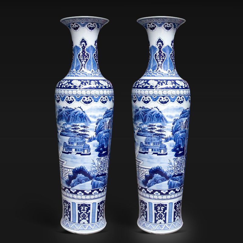 Large Chinese Hand Painted Dragon Ceramic Blue and White Porcelain Floor Vases