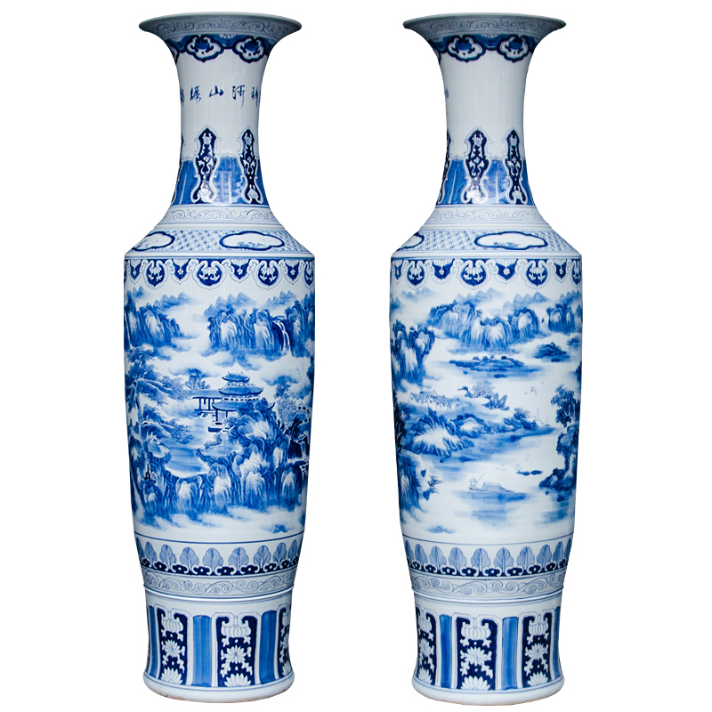 Large Chinese Hand Painted Dragon Ceramic Blue and White Porcelain Floor Vases