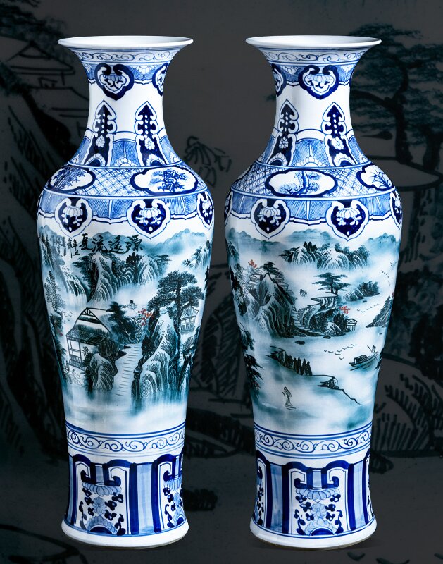 Large Chinese Hand Painted Dragon Ceramic Blue and White Porcelain Floor Vases