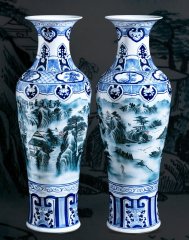 Large Chinese Hand Painted Dragon Ceramic Blue and White Porcelain Floor Vases