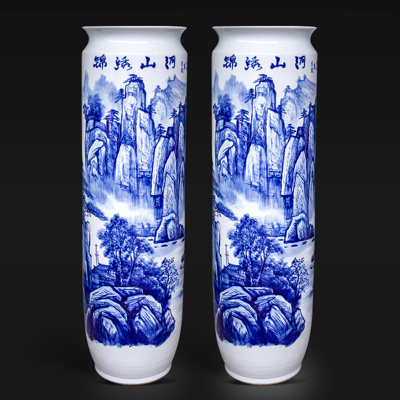 Large Chinese Hand Painted Dragon Ceramic Blue and White Porcelain Floor Vases