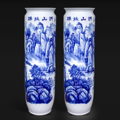 Large Chinese Hand Painted Dragon Ceramic Blue and White Porcelain Floor Vases