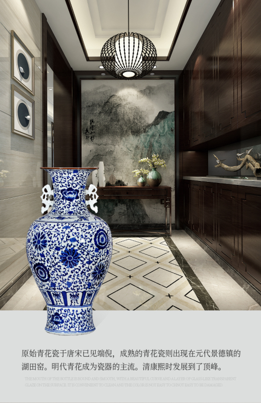 Large Chinese Hand Painted Dragon Ceramic Blue and White Porcelain Floor Vases