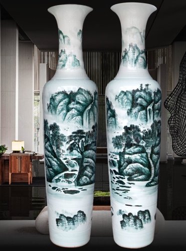 Large Chinese Hand Painted Dragon Ceramic Blue and White Porcelain Floor Vases
